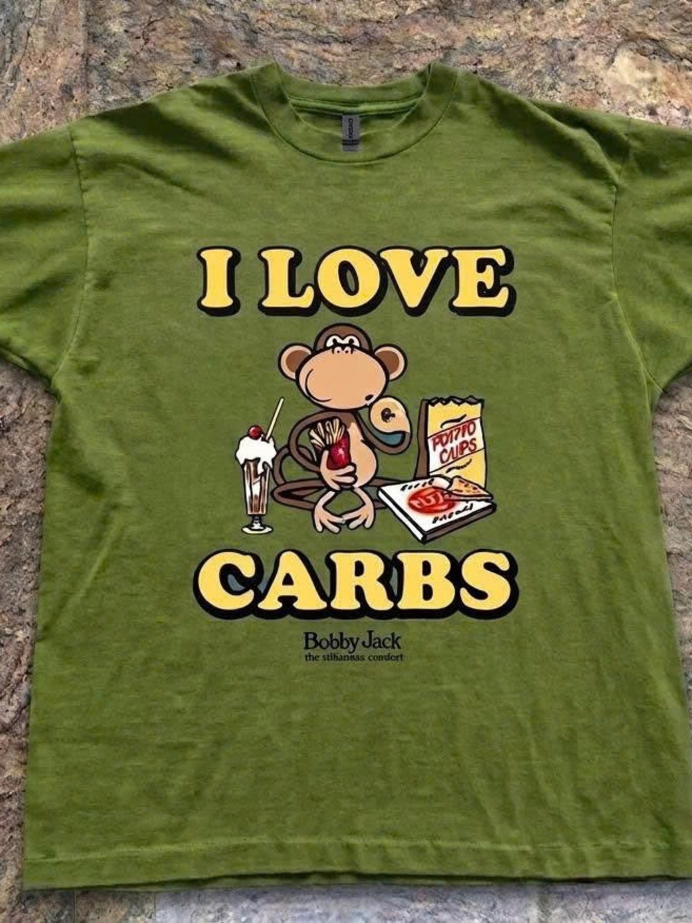 Gildan Olive Green 'I Love Carbs' Graphic Tee